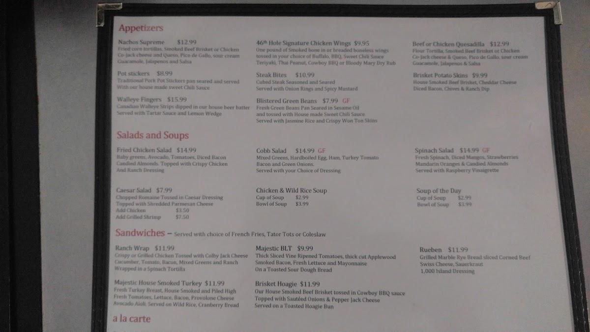 Menu at Majestic Oaks Golf Club, Ham Lake