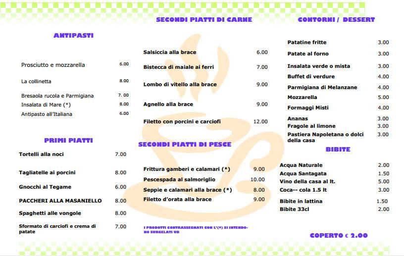 Menu di Ristorante la Collinetta di Mancini Mario 