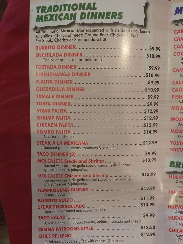 Menu at The Patroons Mexican Restaurant, McHenry