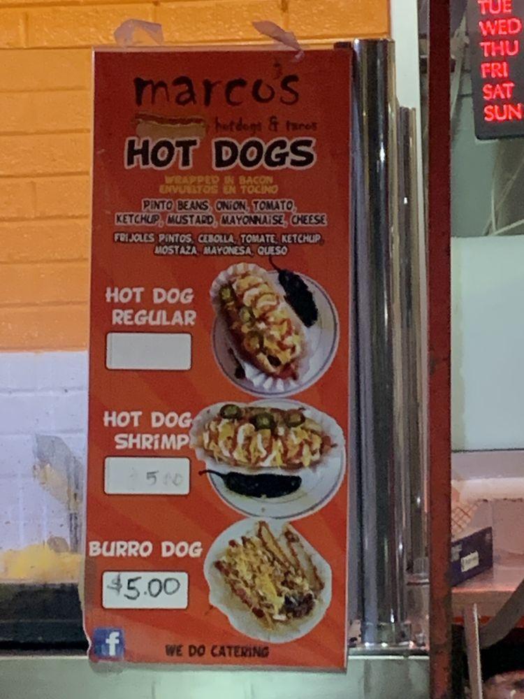 Menu at Marcos Hot Dogs & Tacos fast food, Longmont