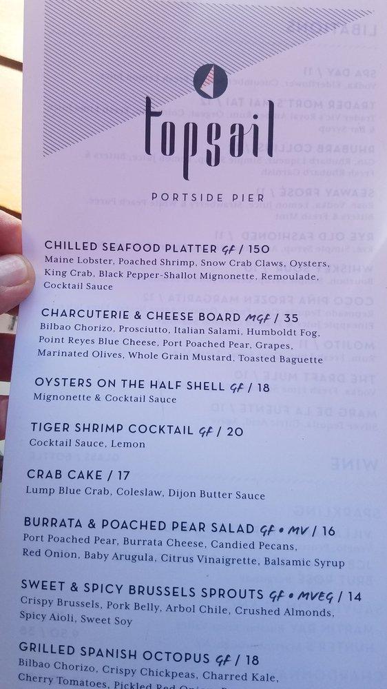 Menu at TopSail restaurant, San Diego