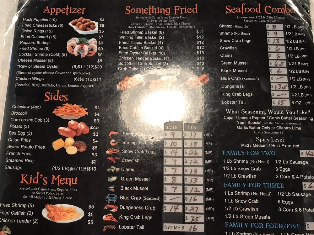 Menu at Yami crab seafood & bar, Warner Robins