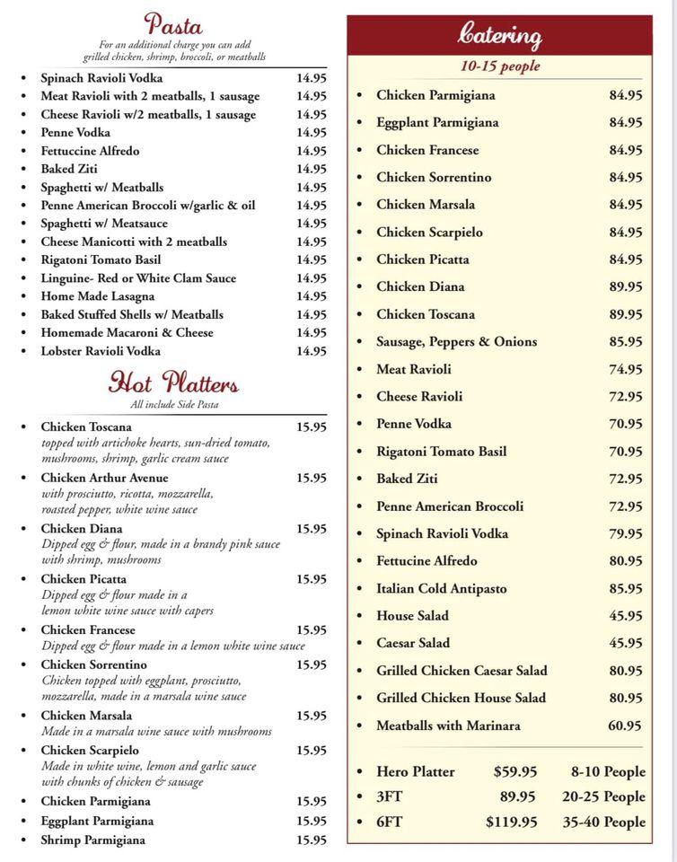 Menu at Arthur Ave Italian Deli restaurant, Honesdale