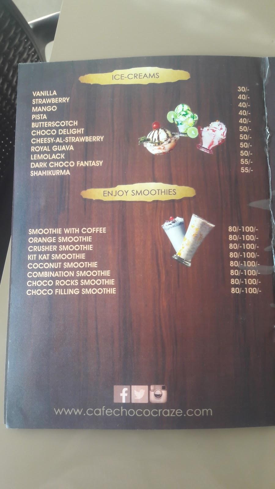 Cafe Choco Craze menu