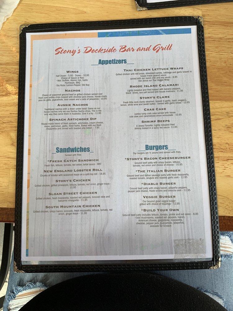 Menu at Stony’s Dockside Bar and Grill, Norfolk