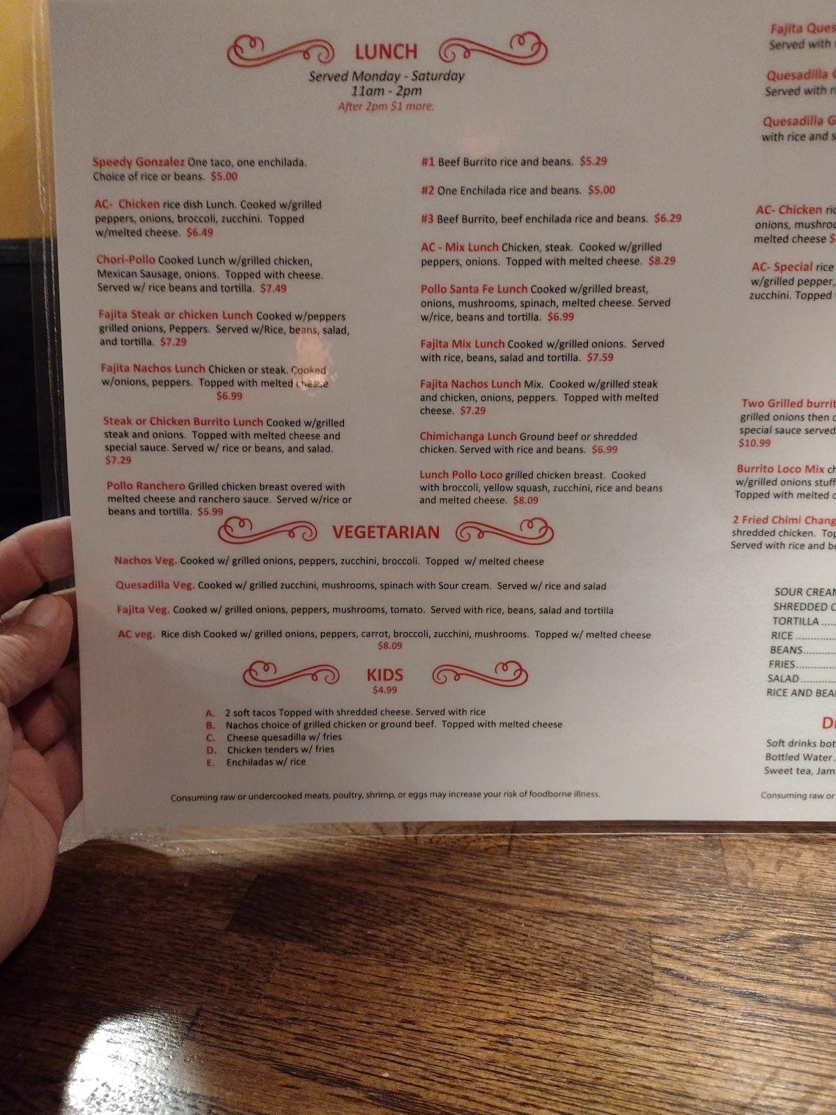 Menu at El Torito Restaurant of Bladenboro, Bladenboro
