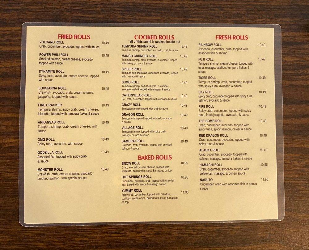 Menu at Village Hibachi restaurant, Hot Springs Village, N State Hwy 7