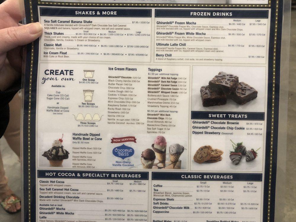 Menu at Ghirardelli Ice Cream & Chocolate Factory Outlet restaurant