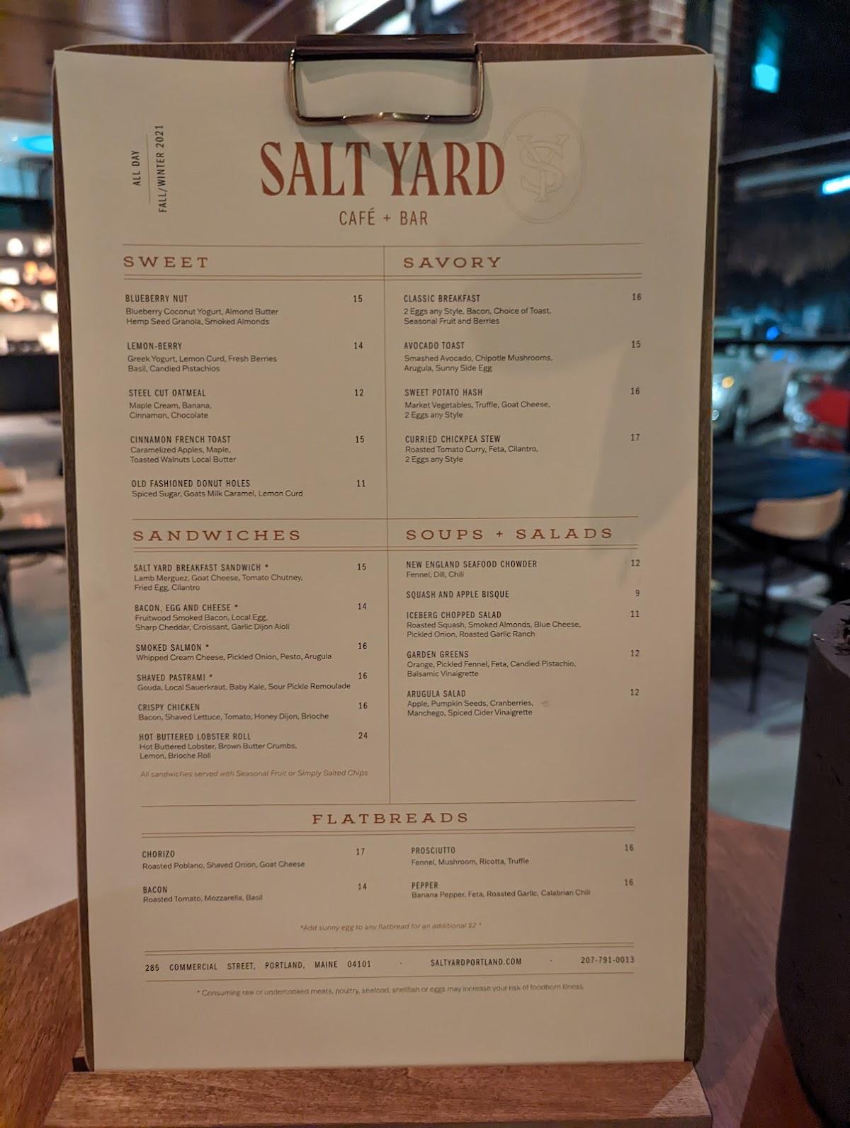 Menu At Salt Yard Cafe Bar Portland