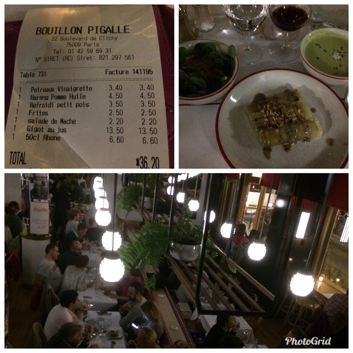 Menu at Bouillon Pigalle restaurant, Paris