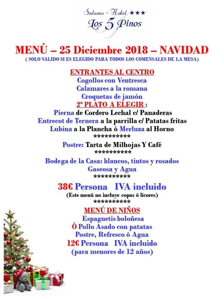 Menu at Los 5 Pinos restaurant, Madrid