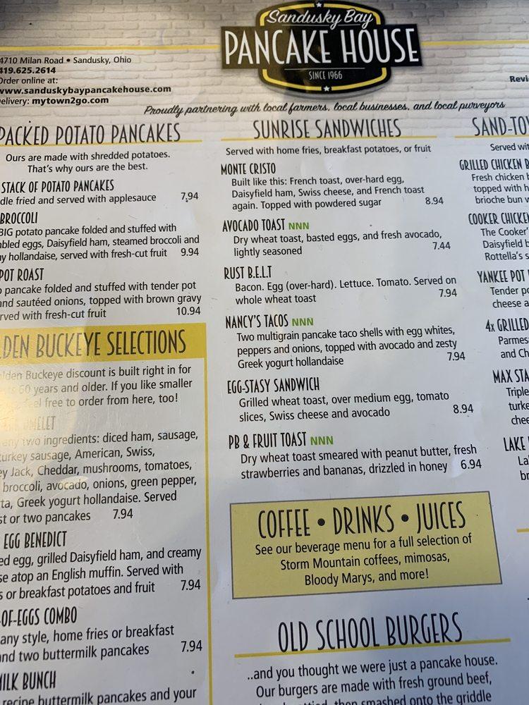 Menu at Sandusky Bay Pancake House restaurant, Sandusky