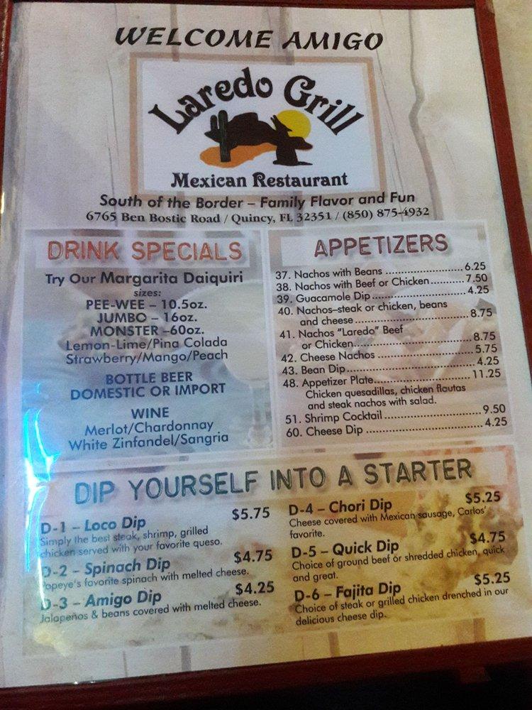 Menu at Laredo Grill restaurant, Quincy