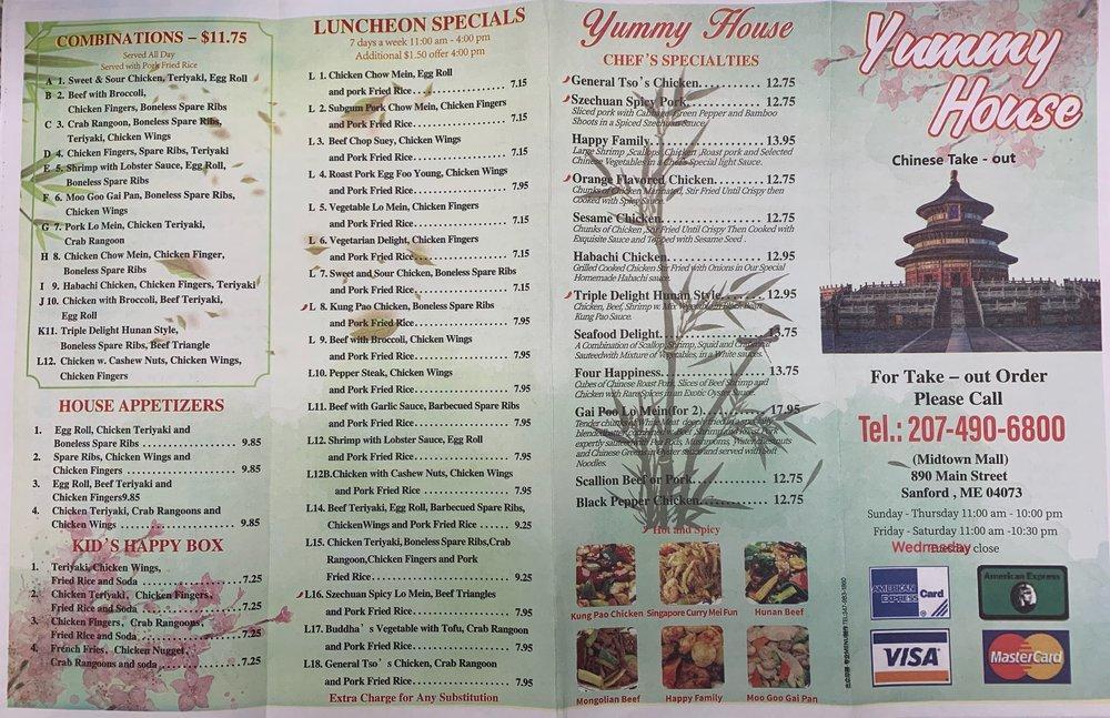 Menu at Yummy House Restaurant, Sanford, 890 Main St