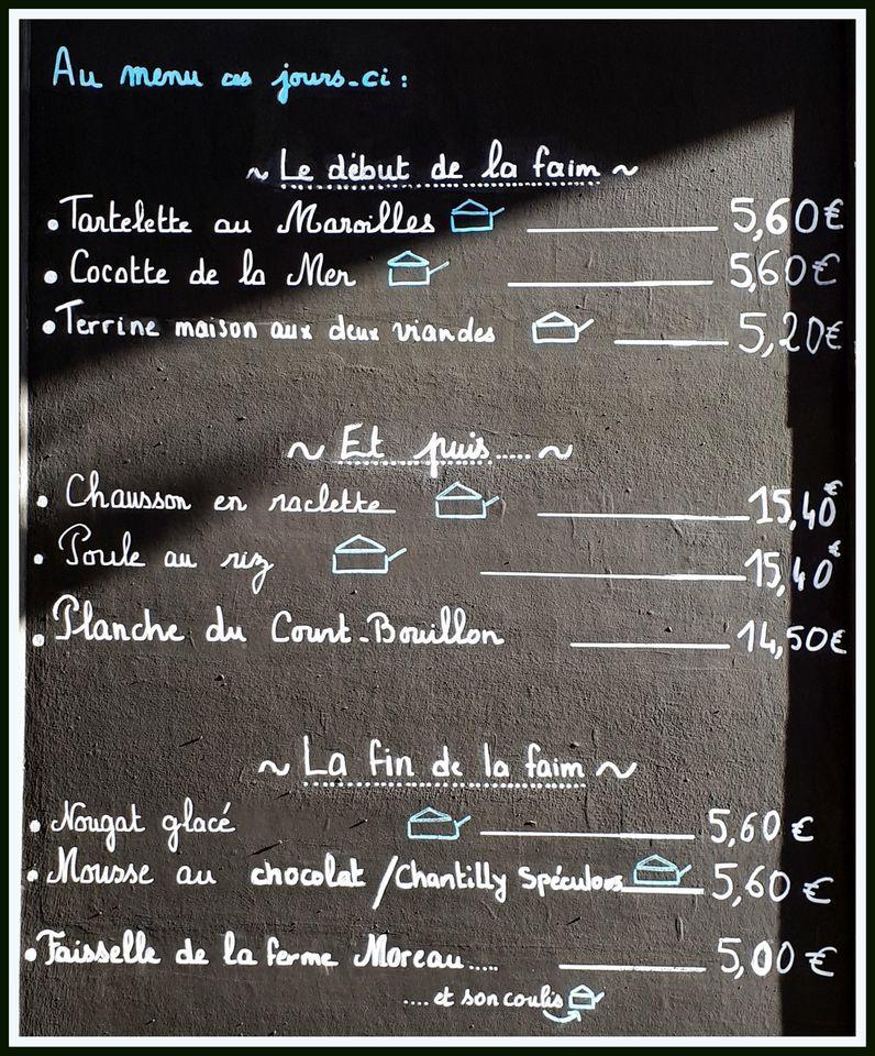 Menu at Au court bouillon restaurant, Hazebrouck