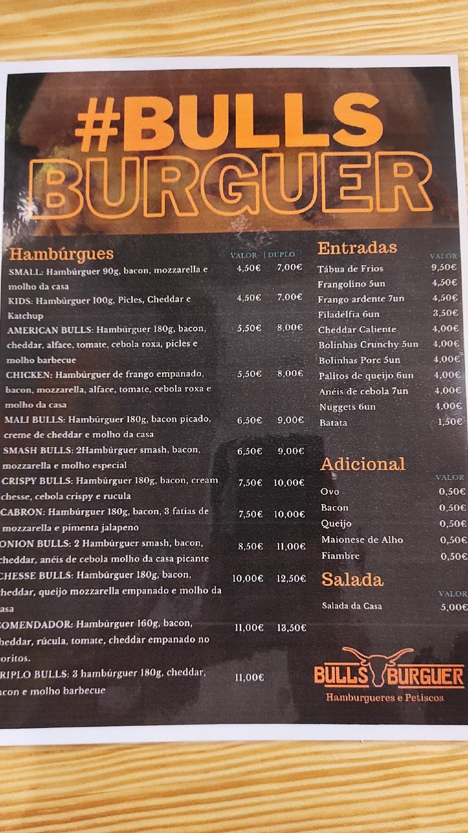 Menu Em Bulls Burguer Restaurante Buarcos