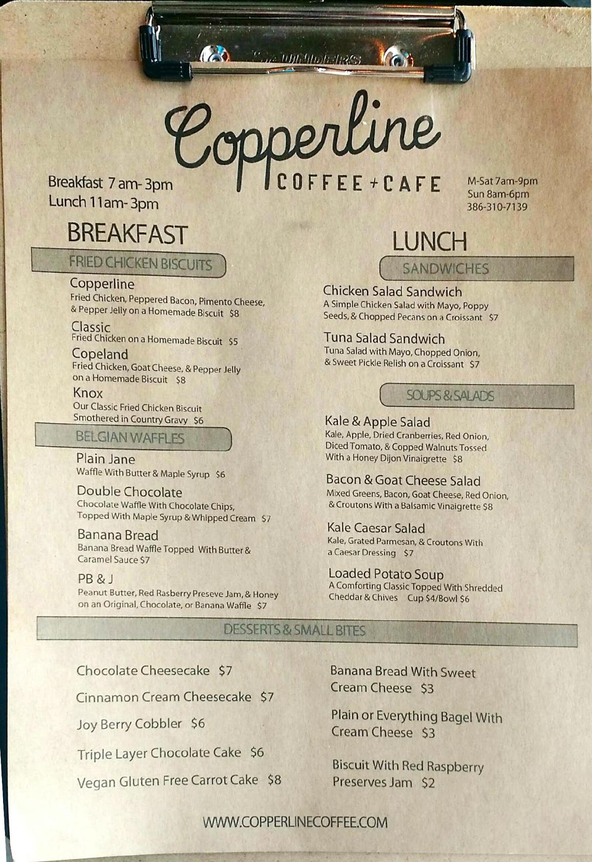 Menu at Copperline Coffee + Cafe, Port Orange