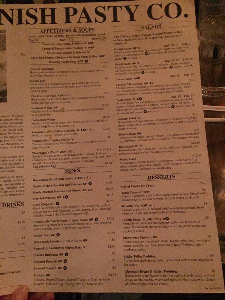 Menu at Cornish Pasty Co restaurant, Mesa, W Guadalupe Rd 101