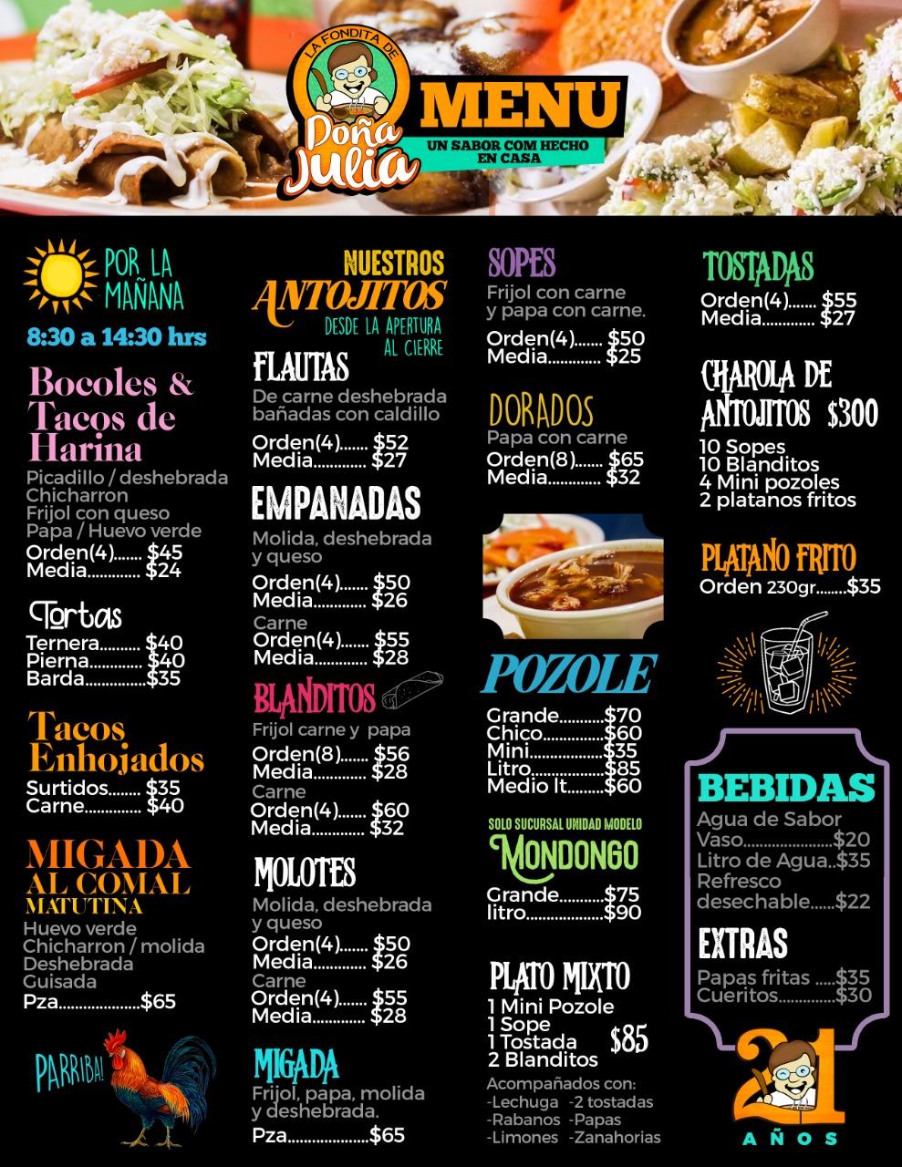 Menu at La Fondita de Doña Julia Suc Universidad restaurant, Tampico