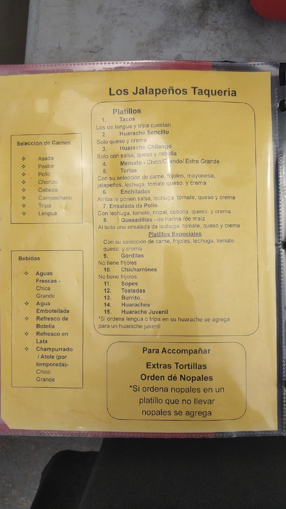 Menu at Los Jalapenos Don Polo Taqueria restaurant, Rockwell