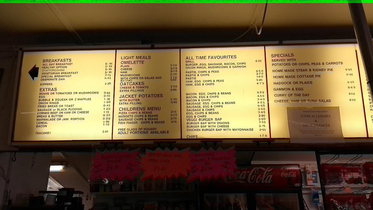 Menu at Midway Truck Stop cafe, Whitchurch, Prees Heath