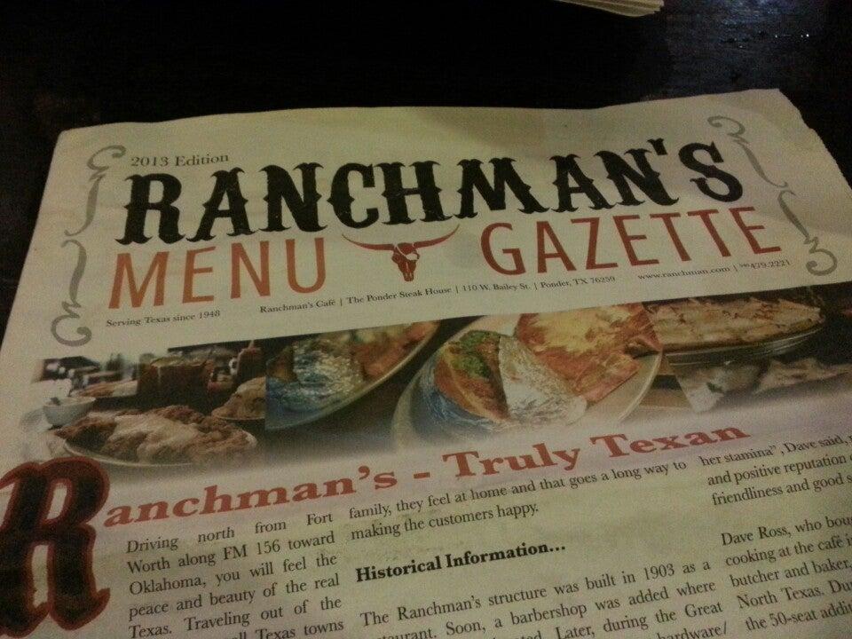 Menu at Ranchman's Ponder Steakhouse, Ponder