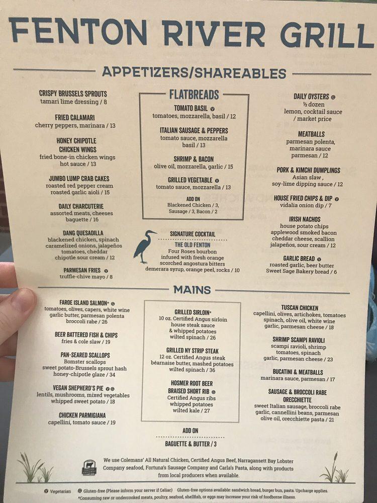 Menu at Fenton River Grill pub & bar, Mansfield