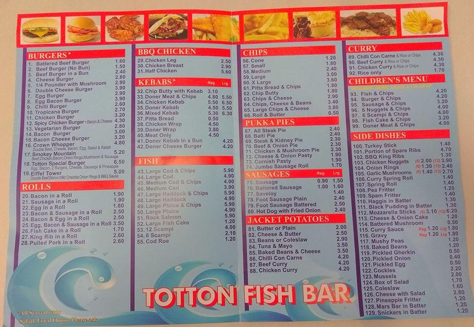 Menu at Totton Fish Bar, Southampton