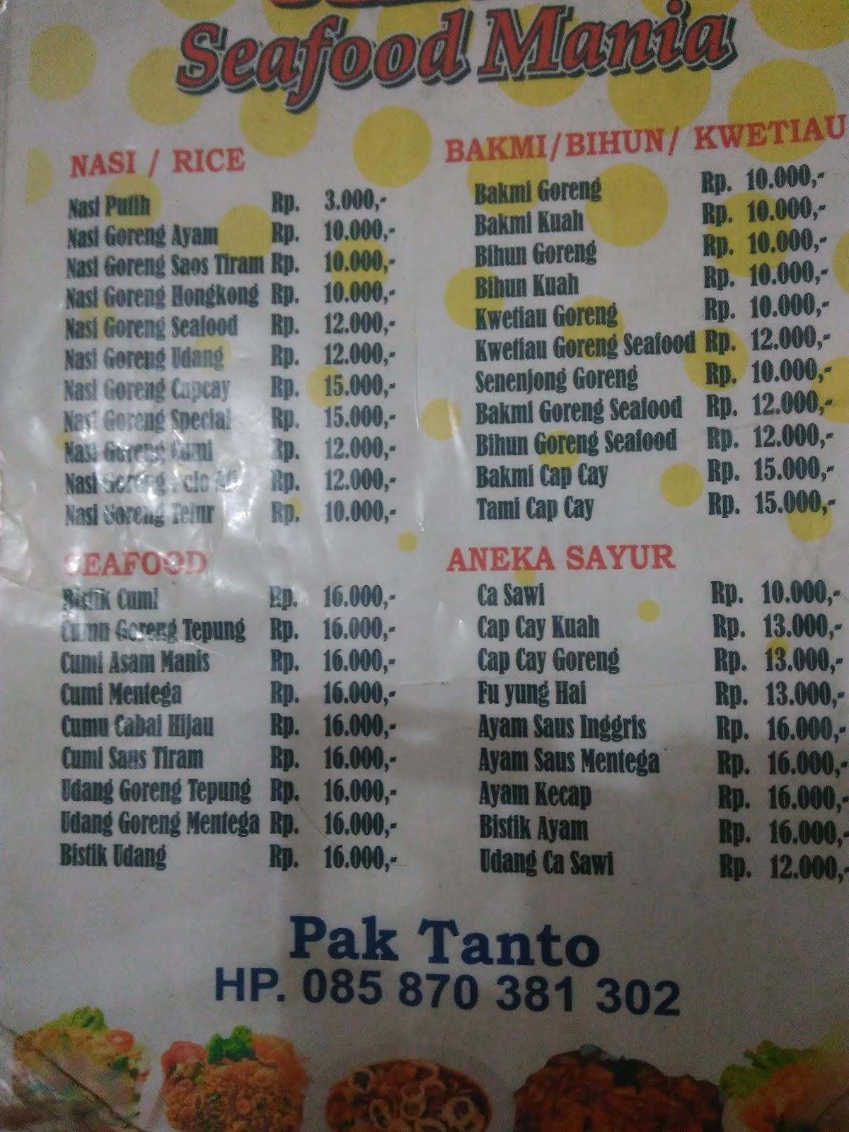 Menu at Warung Makan Azmi Seafood Mania restaurant, Magelang