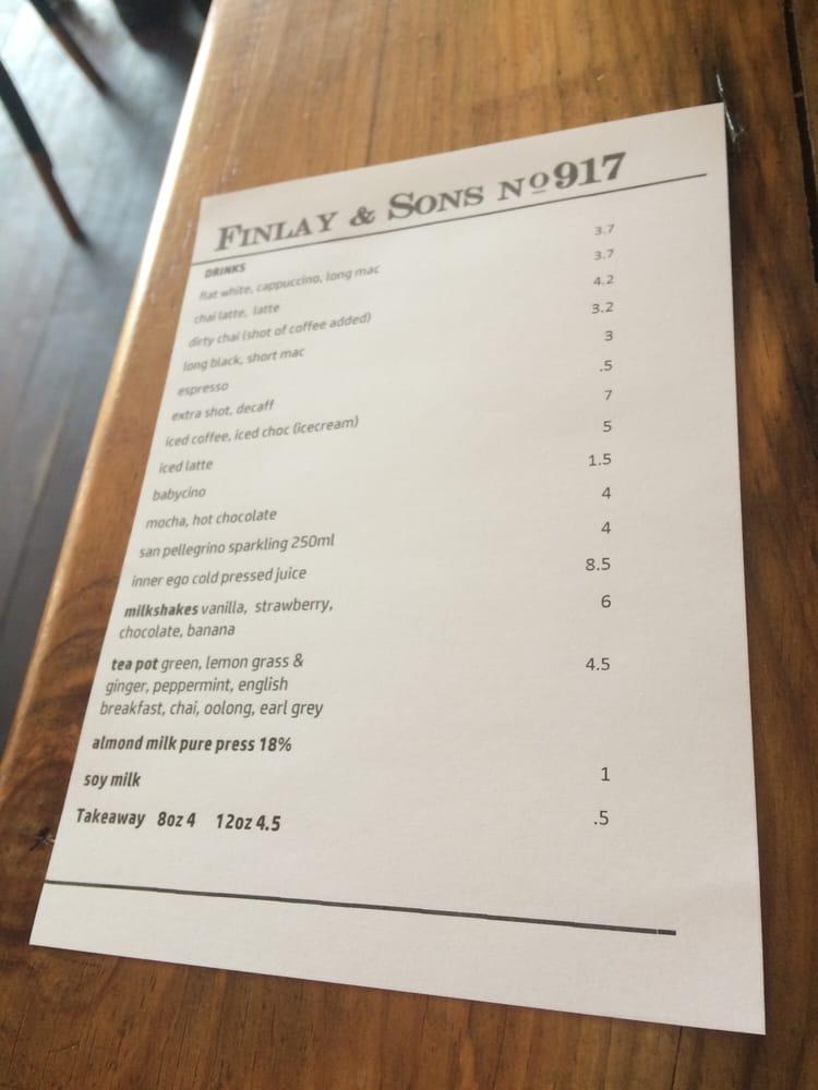 Menu At Finlay & Sons Cafe, Inglewood