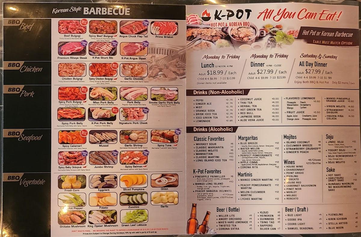 Menu at KPOT Korean BBQ & Hot Pot, Philadelphia, 330 Oregon Ave