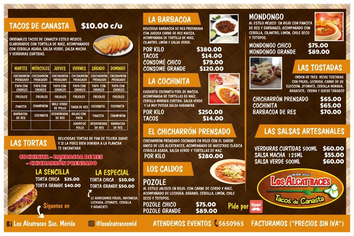Carta del restaurante Deloya Los Alcatraces Tacos del Canasta y algo más... Mérida, Merida