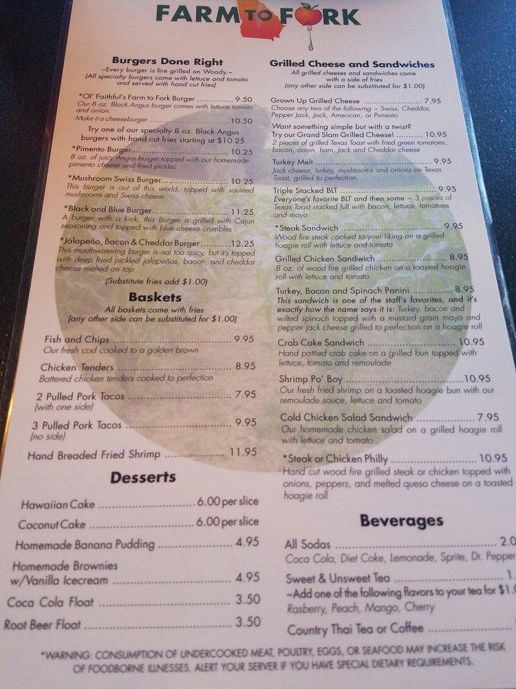 Menu at Farm To Fork steakhouse, Ringgold, 120 General Lee Dr