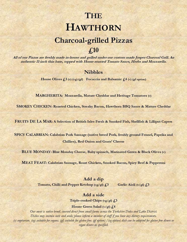 Menu at The Hawthorn cafe, Haworth, 103109 Main St