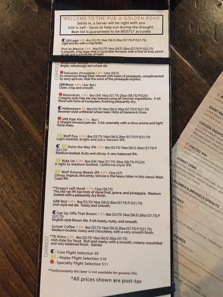 Menu at The Pub at Golden Road- Atwater Village, Los Angeles, W San ...