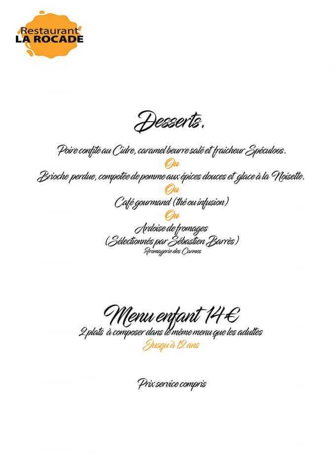 Menu de La Rocade