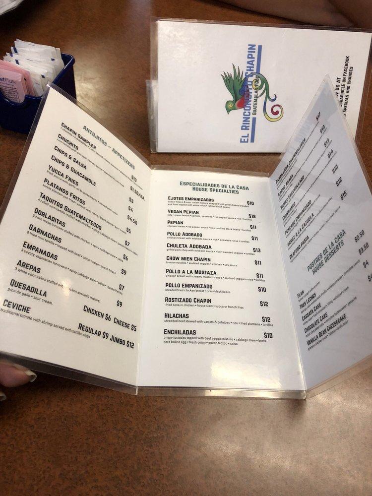 Menu at El Rinconcito Chapin restaurant, Cleveland, Broadview Rd