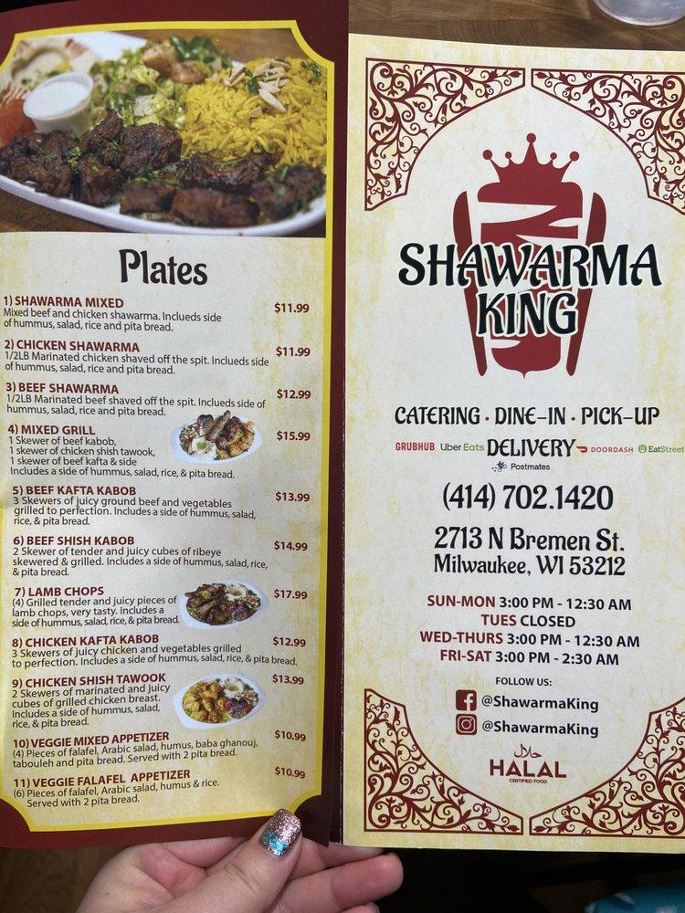 Menu at Shawarma King restaurant, Milwaukee