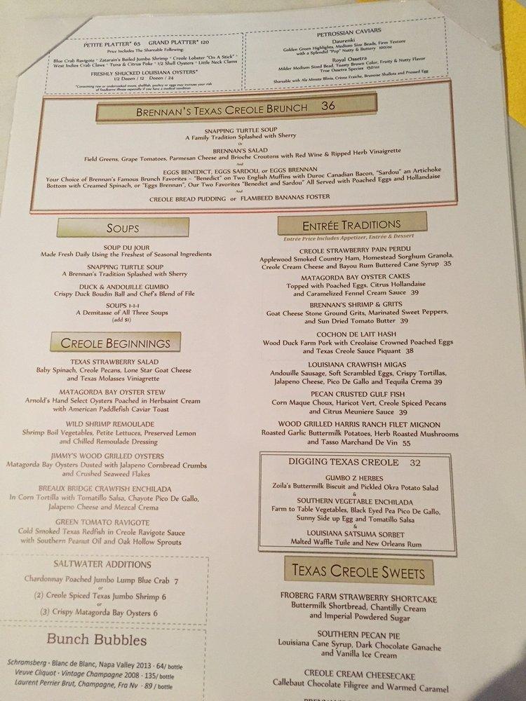 Menu at Brennan's of Houston restaurant, Houston