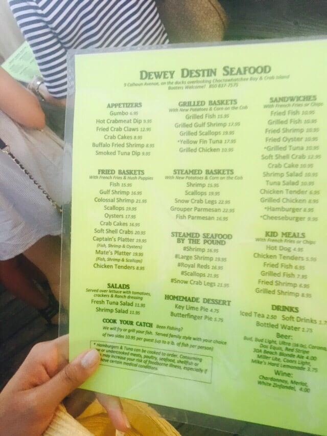 Menu at Dewey Destin's Seafood Restaurant, Destin