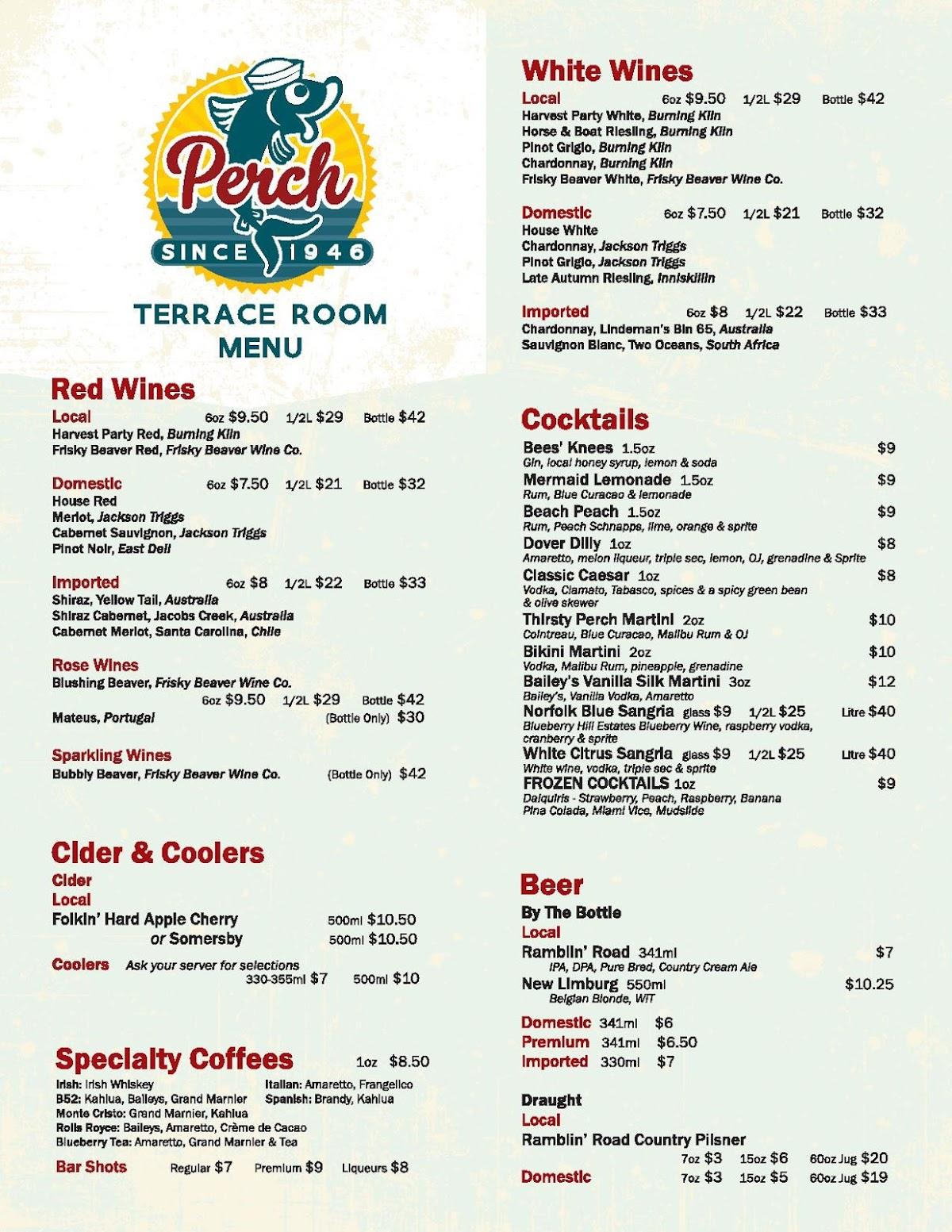 Menu at Erie Beach Hotel pub & bar, Port Dover, 19 Walker St