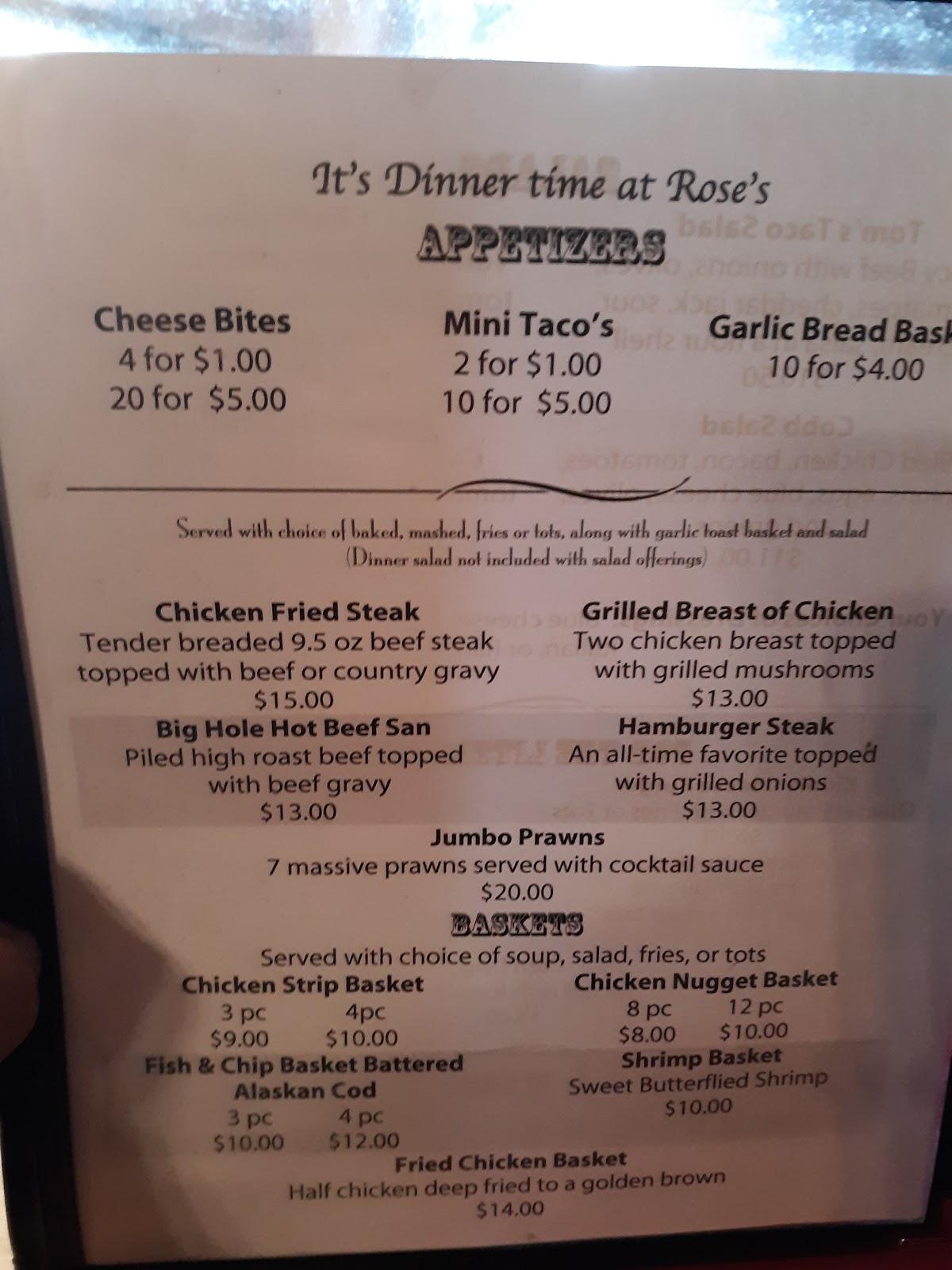 Menu at Roses Cafe, Jackson