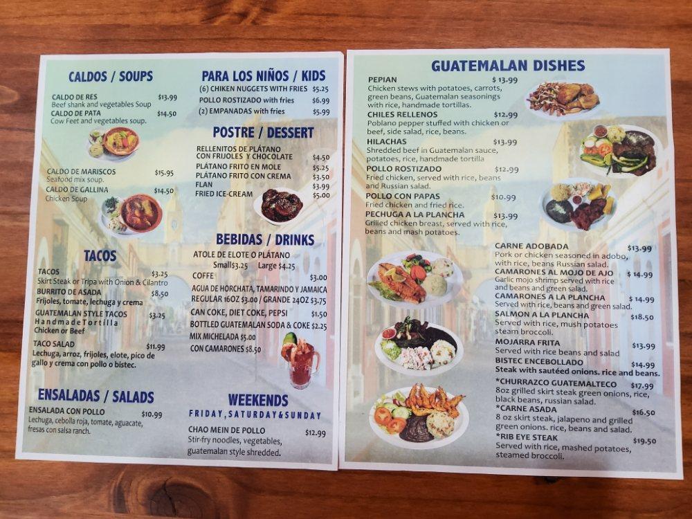 Menu at El Quetzal Guatemalan Restaurant, Chicago, W Lawrence Ave