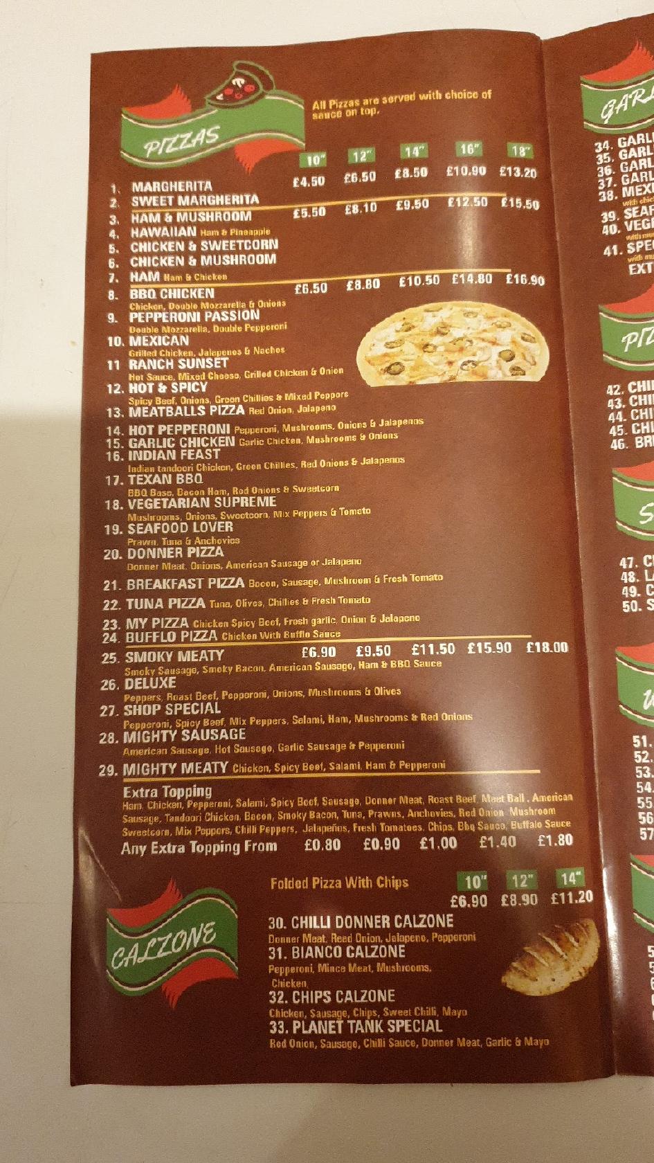 Planet deals pizza menu