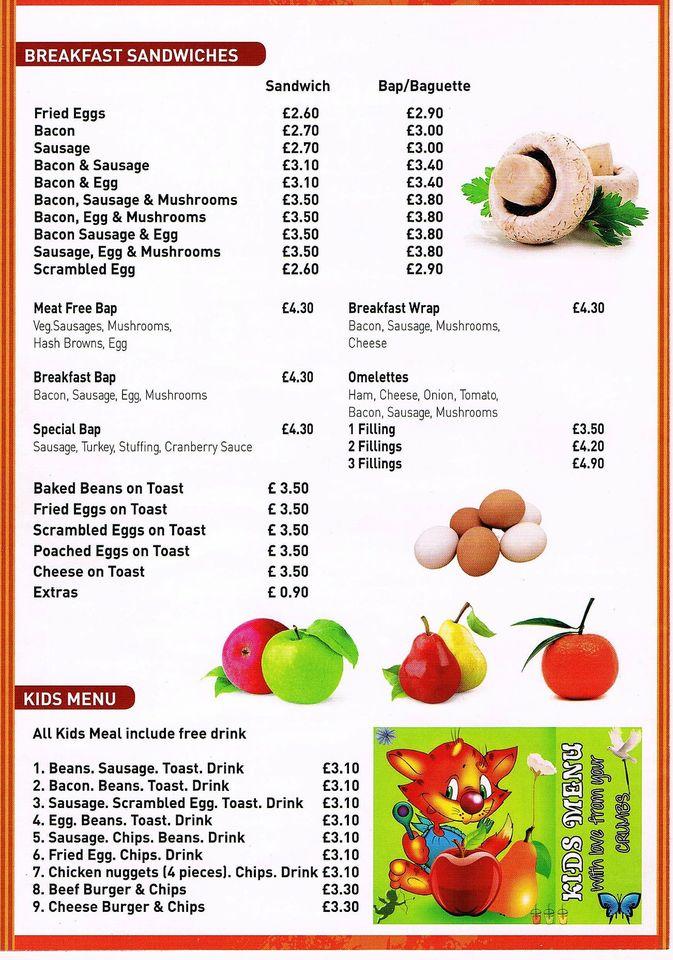 Menu at Crumbs fast food, Abingdon
