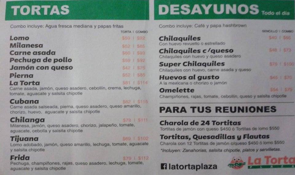 Torta Plaza Menu