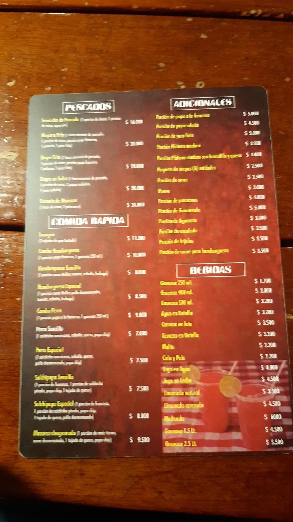 Menu at Pio Pollo Suba Rincon restaurant, Bogotá