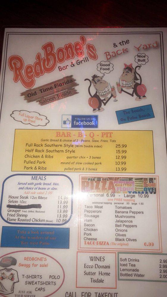 Menu at Redbone's 1 Bar & Grill / liquor store, Fort Myers, Palm Beach Blvd