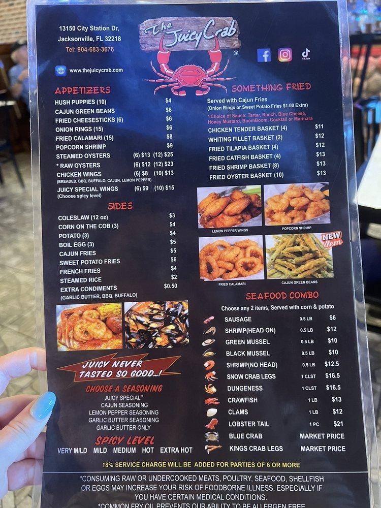 Menu at The Juicy Crab Jacksonville pub & bar, Jacksonville, City Station Dr