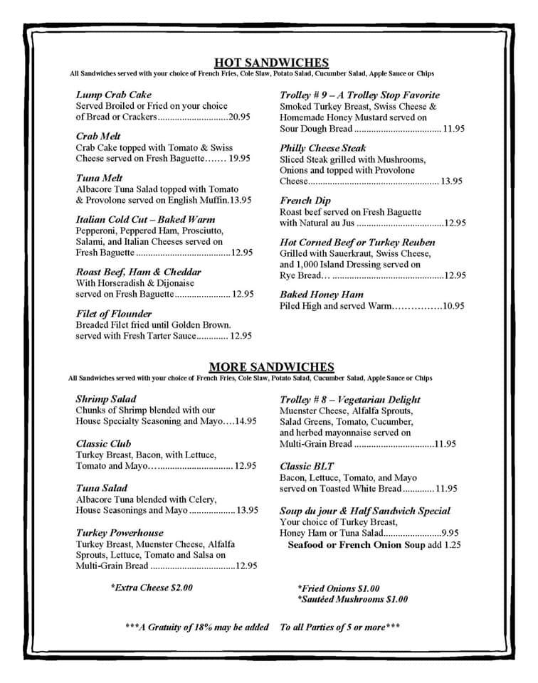 Menu at The Trolley Stop pub & bar, Ellicott City